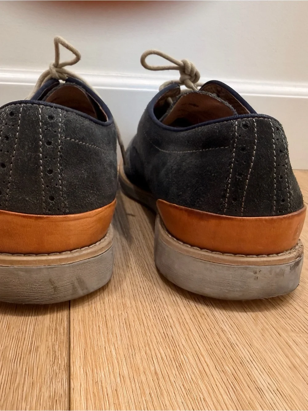 Johnston & Murphy Gray Suede Wingtip Sneakers with Tan Accents